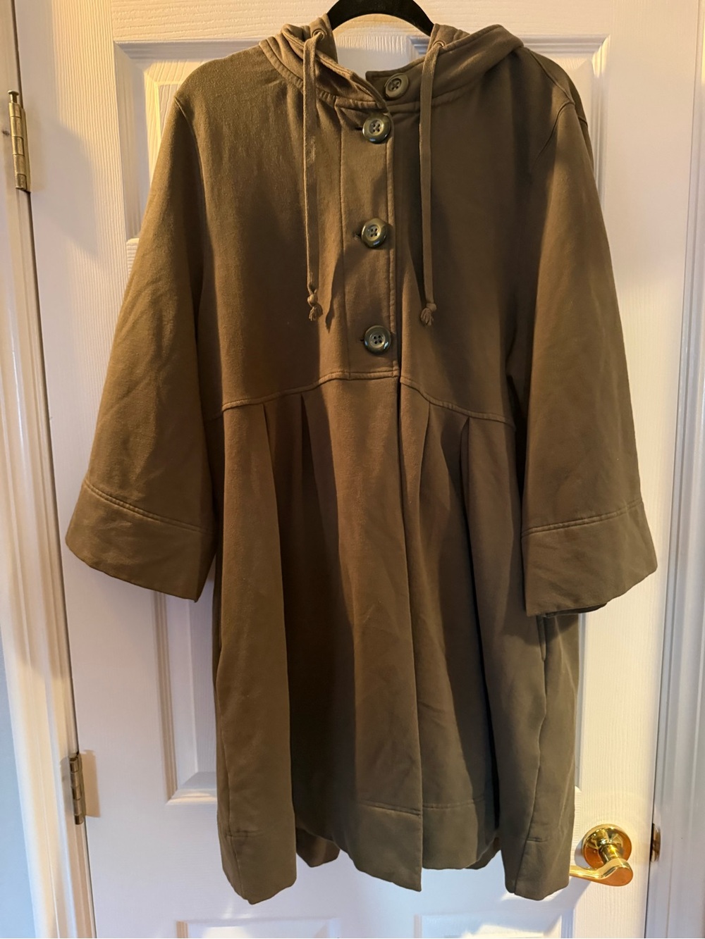 Relaxed Hooded Swing Peacoat in Olive